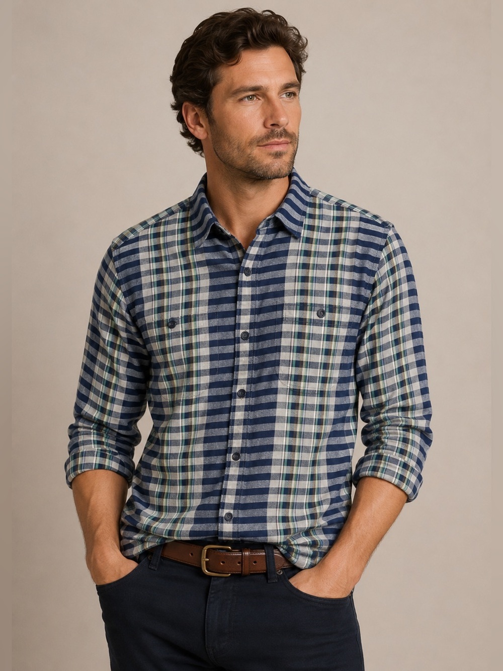 Patagonia Organic Cotton Plaid Button-Up Shirt Men’s S Long Sleeve Blue Green